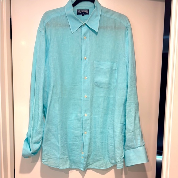 Vilebrequin Blue Casual Button Down linen Shirt XL EXCELLENT CONDITION - Picture 1 of 3
